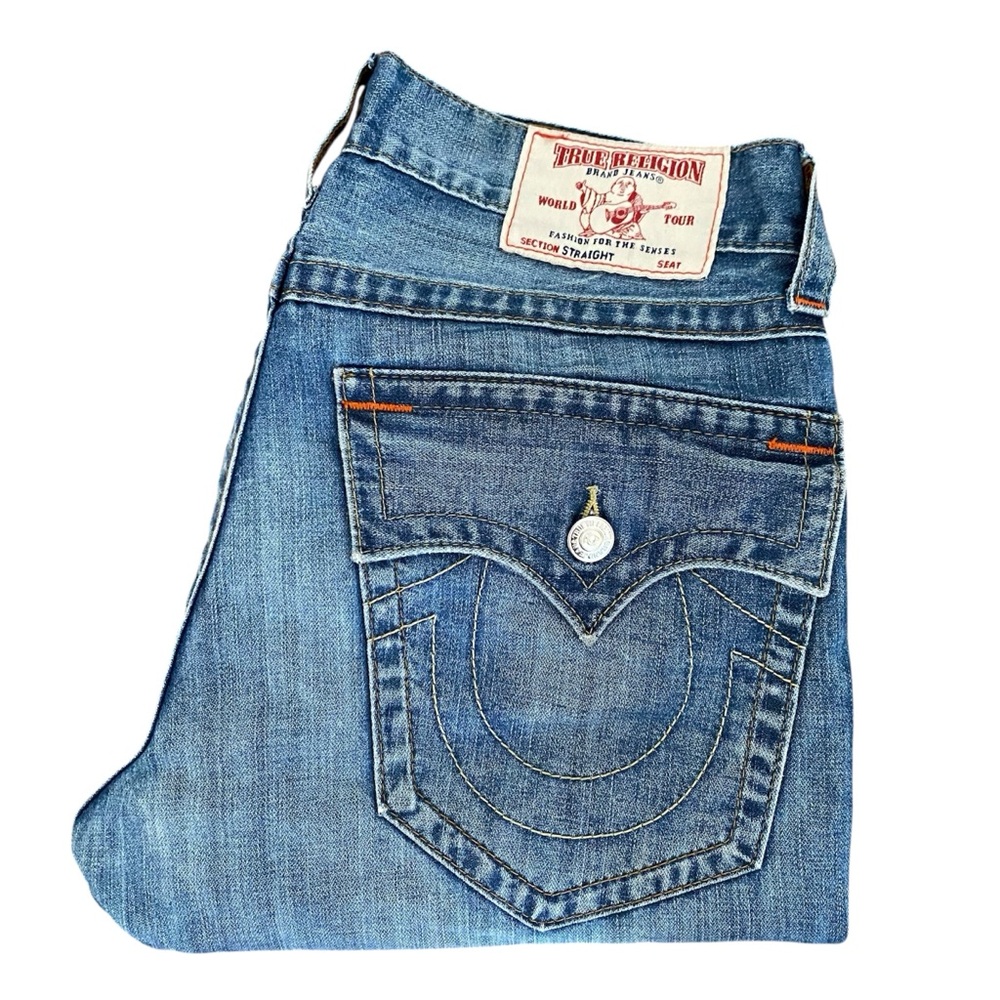 True Religion Jeans Men's 33 straight leg flap pocket blue Cotton